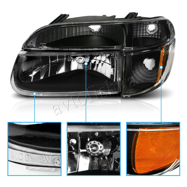 Ford Explorer (95-01) передние черные хрустальные фары с указателями поворота, комплект 2 шт.
