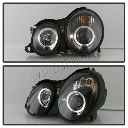 Mercedes CLK W208 (98-02) фары передние линзовые черные, комплект 2 шт.