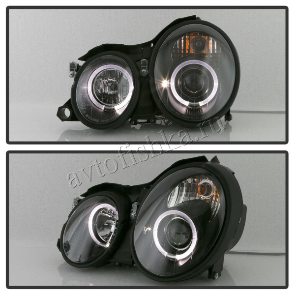 Mercedes CLK W208 (98-02) фары передние линзовые черные, комплект 2 шт.
