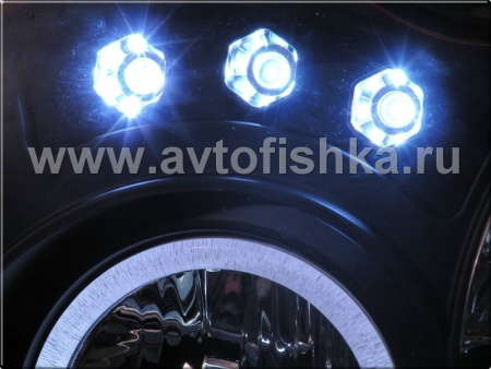 Jeep Grand Cherokee (04-07) фары передние линзовые черные, со светящимися ободками CCFL и светодиодами, комплект 2 шт.