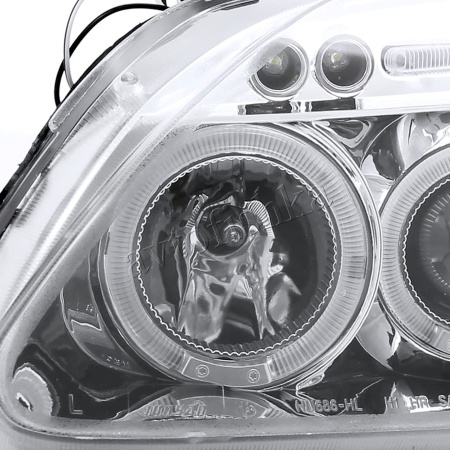 Honda Civic, Ferio EK (99-00) фары передние хромированные, со светящимися ободками с белыми рефлекторами, линзовые