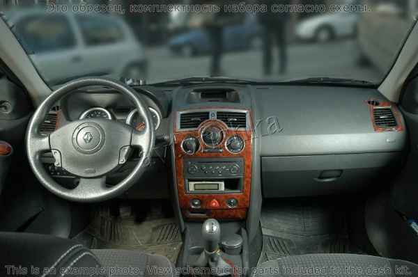 Renault Megane 2002-2009 декоративные накладки (отделка салона) под дерево, карбон, алюминий