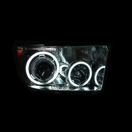 Toyota Sequoia, Tundra (07-10) фары передние линзовые черные, со светящимися ободками, комплект 2 шт.