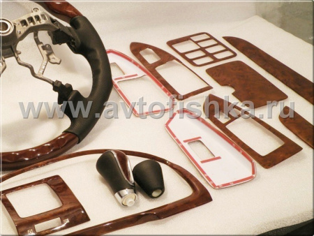Toyota Land Cruiser Prado 120 (02-) руль, рукоятки рычагов переключения передач и накладки в салон под дерево, комплект 27 предметов