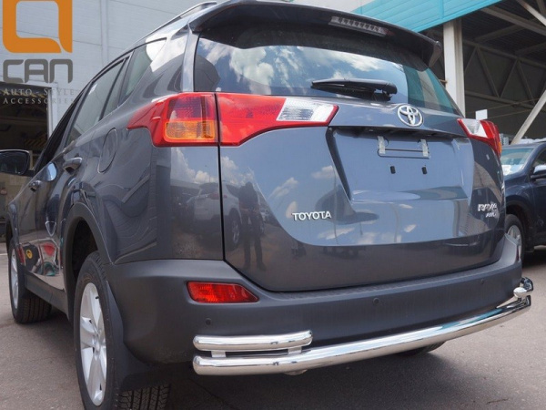 Toyota RAV4 (13–) Защита заднего бампера одинарная с уголками d 60/42 мм, нерж.