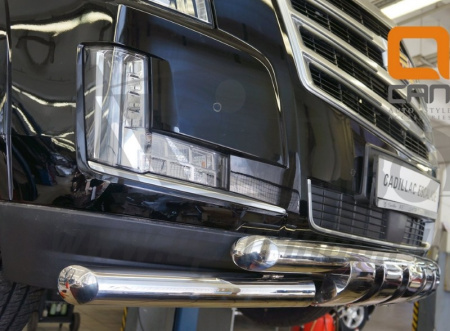 Cadillac Escalade (14–) Защита переднего бампера двойная Shark d 76 мм, нерж.