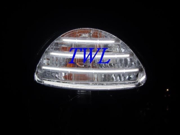 Mercedes E W210 (95-99) фары передние линзованные хромированные, дизайн Mercedes W211, с подсветкой CCFL, комплект 2 шт.