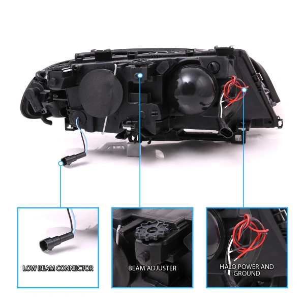 BMW 3 E46 Купе / M3 (2000-2006) фары передние линзованные черные, с ангельскими глазками