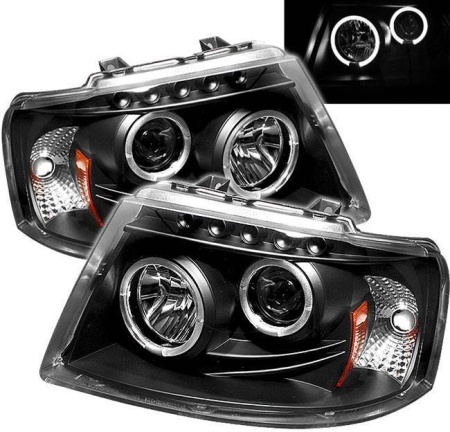 Expedition (03-06) фары передние линзовые черные со светящимися ободками, со светодиодной подсветкой, комплект 2 шт.