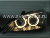 Ford Focus 1 (98-04) Europe+USA фары передние линзовые черные, со светящимися ободками, под ксенон, комплект 2 шт.