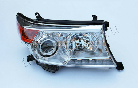Toyota Land Cruiser 200 (08-15) фары передние линзовые хромированные, с светодиодной подсветкой, BROWNSTONE