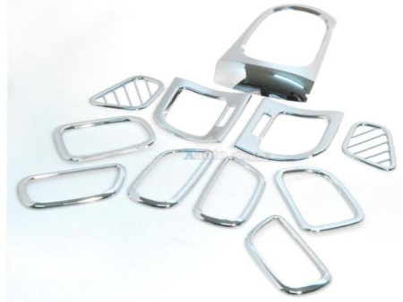 Kia Rio, Pride (05-10) хромированные накладки панелей салона и торпеды, 11 предметов