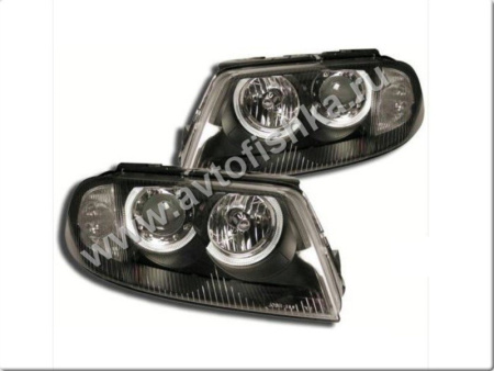Volkswagen Passat B5 (00-04) фары передние линзовые черные, со светящимися ободками, комплект 2 шт.