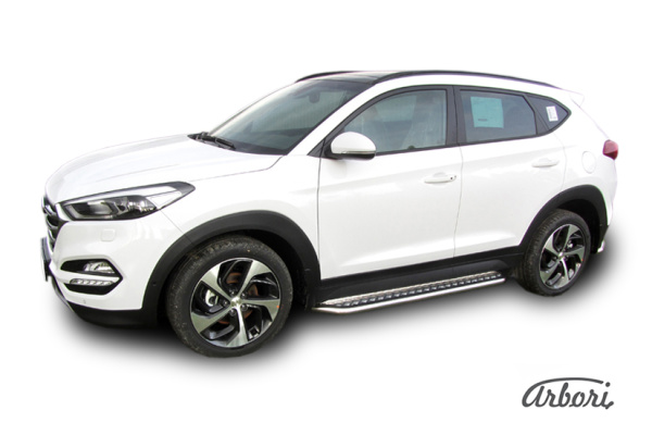 Защита штатных порогов Arbori d42 с листом усиленная HYUNDAI Tucson 4WD 2015-