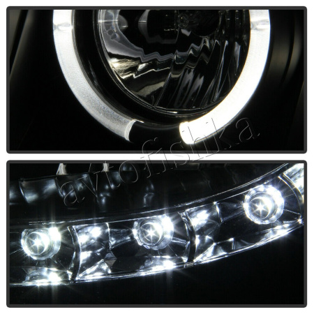 Chevrolet Tahoe (07-), Avalanche (07-) фары передние линзовые черные, со светящимися ободками и светодиодной подсветкой