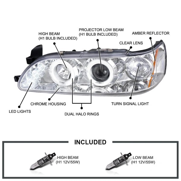 Toyota Corolla (92-97) AE100 фары передние линзовые хромированные со светящимися ободками, комплект 2 шт.