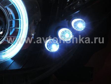 Toyota Land Cruiser 200 (08-) фары передние линзовые черные, со светящимися ободками, комплект 2 шт.