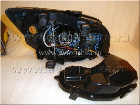 Ford Focus 2 (05-07) фары передние линзовые черные, под корректор, со светящимися ободками, комплект 2 шт.