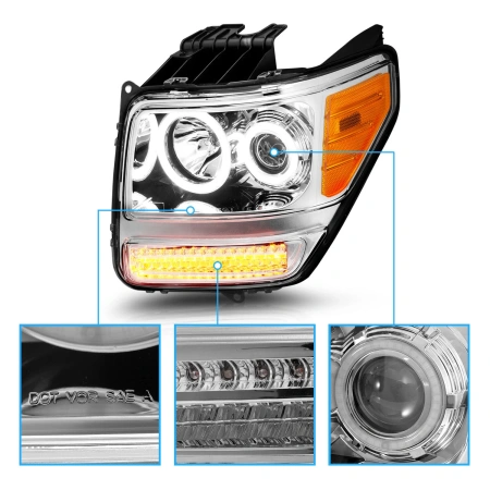 Dodge Nitro (2007-2012) фары передние линзовые хромированные, с ангельскими глазками и светодиодной подсветкой