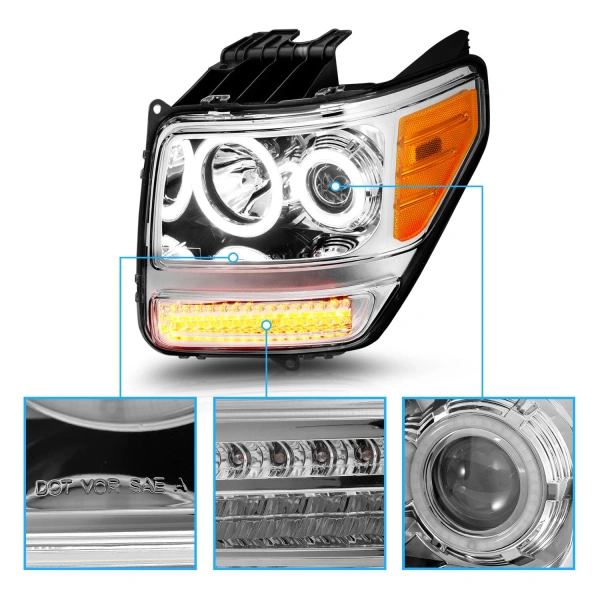 Dodge Nitro (2007-2012) фары передние линзовые хромированные, с ангельскими глазками и светодиодной подсветкой