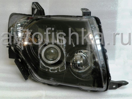 Mitsubishi Pajero 4 (2006-) фары передние линзовые черные со светящимися ободками под электрокорректор, комплект 2 шт.
