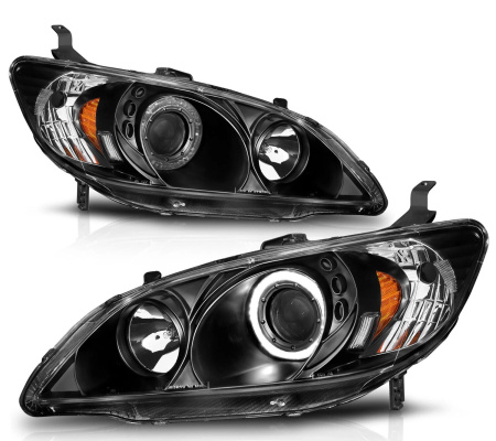 Honda Civic, Ferio (2003-2005) передние фары линзованные черные с ангельскими глазками