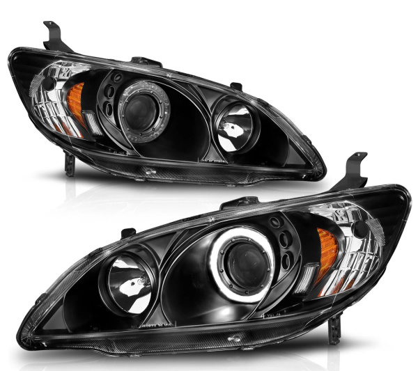 Honda Civic, Ferio (2003-2005) передние фары линзованные черные с ангельскими глазками