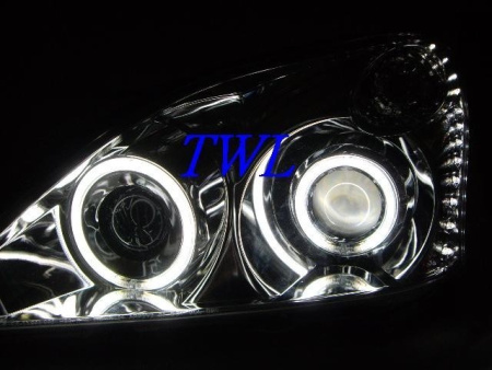 Lexus RX330, RX350 (2003-2008) фары передние линзовые хромированные, со светящимися ободками и светодиодной подсветкой, комплект 2 шт.