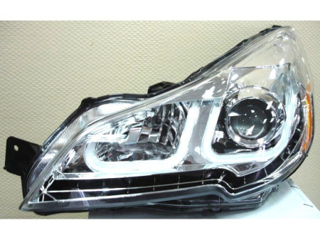 Subaru Legacy, Outback (09-) фары передние линзовые хромированные, с подсветкой DRL, дизайн VW, комплект 2 шт.