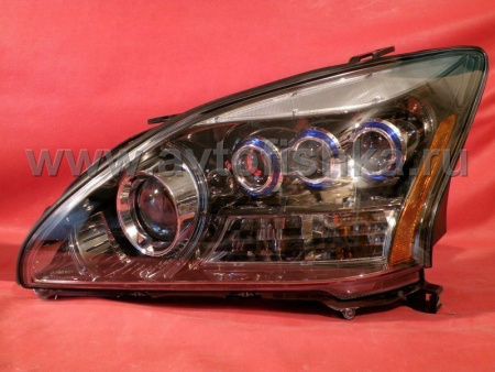 Lexus RX330, RX350 (03-08) передние линзовые ксеноновые фары, тонированный хром, под корректор, дизайн LS600, дизайн "MidWest", комплект 2 шт.