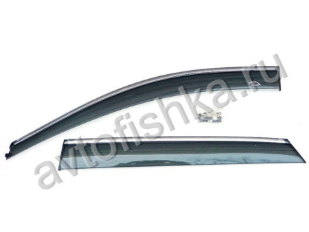 Hyundai Santa Fe (2012-) дефлекторы боковых окон темные, ветровики с хромированным молдинга, комплект 4 шт.