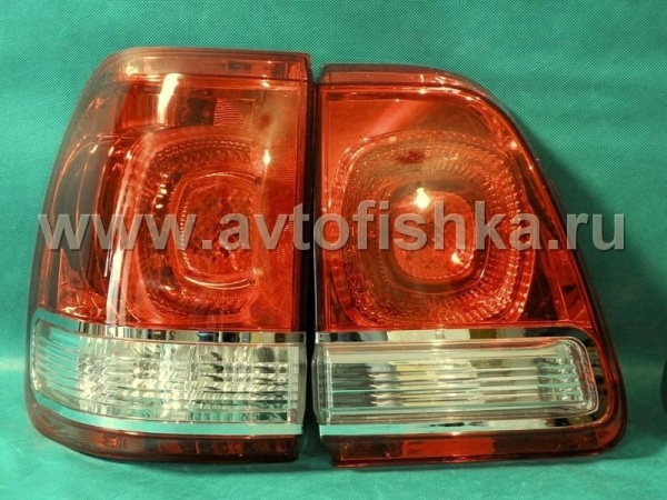 Toyota Land Cruiser 100 (98-07) задние фонари светодиодные красно-белые, дизайн Land Cruiser 200, комплект лев.+прав.