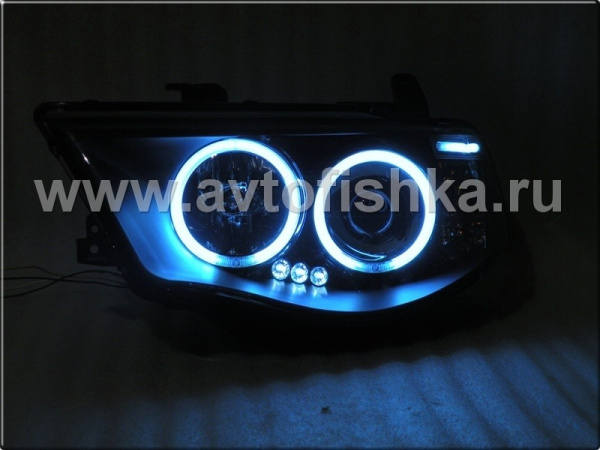Mitsubishi L200 Triton (2005-) фары передние линзовые со светящимися ободками, черные, комплект 2 шт.