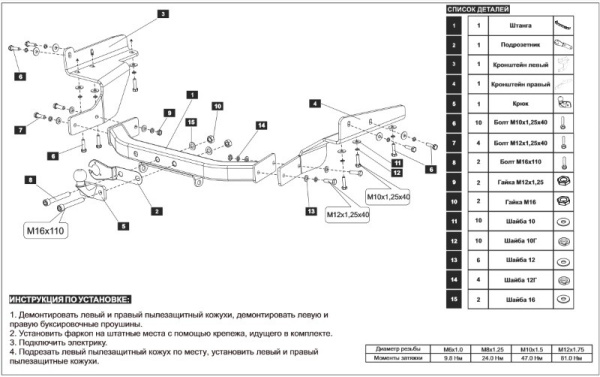 Toyota Highlander (10–) Фаркоп (тягово-сцепное устройство) (120/1500кг)