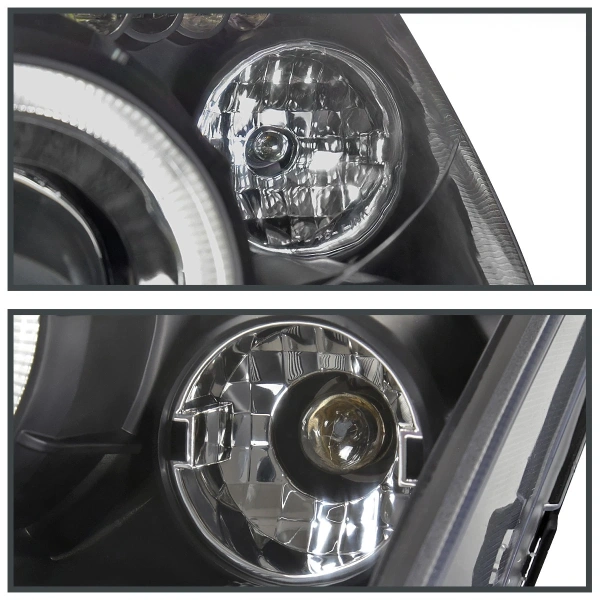 Ford Focus 1 (2000-2004) передние фары линзованные черные, с ангельскими глазками