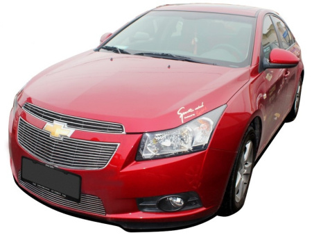 Chevrolet Cruze (09-) алюминиевая накладка на решетку переднего бампера, горизонтальный дизайн