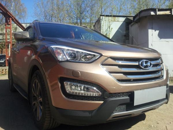 Hyundai Santa Fe (12–15) Защита радиатора Premium, чёрная