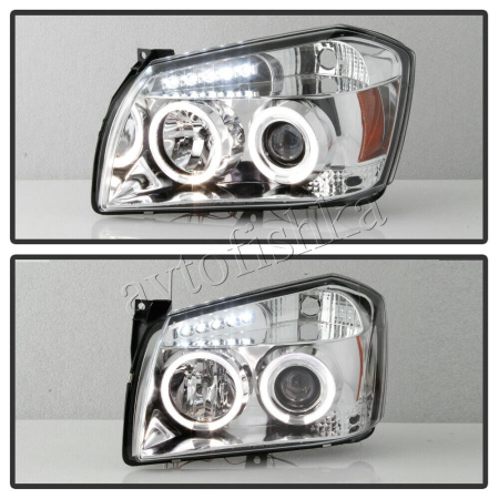 Dodge Magnum (05-08) фары передние линзовые хромированные, со светящимися ободками и светодиодной подсветкой, комплект 2 шт.