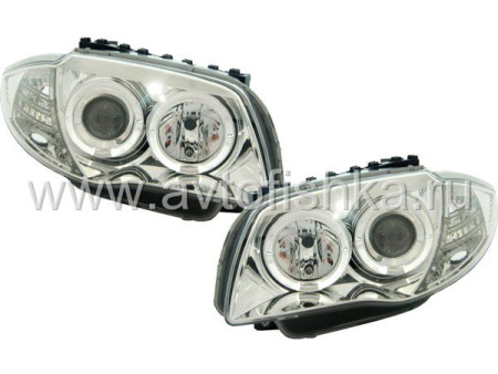 BMW 1 E87 (04-) фары передние хромированные линзовые, со светящимися ободками, комплект 2 шт.