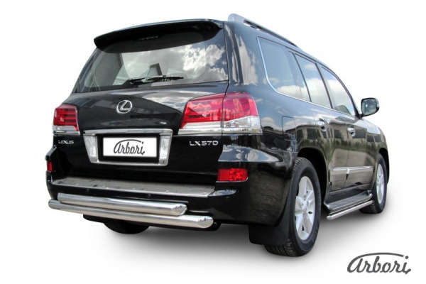 Защита заднего бампера Arbori d76+d76 двойная радиусная LEXUS LX-570 2012-