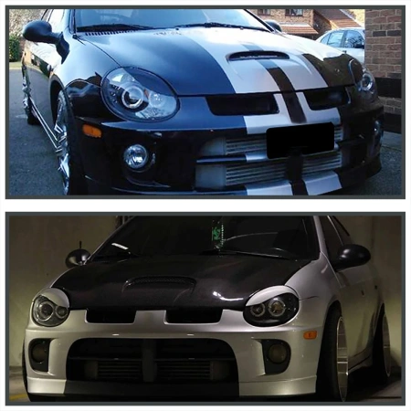Dodge Neon (03-05) фары передние линзовые черные, со светящимися ободками и светодиодной подсветкой, комплект 2 шт.