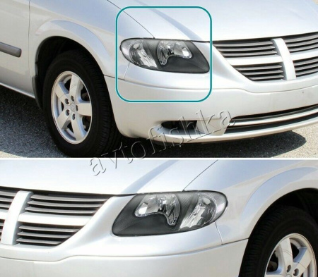 Dodge Caravan, Grand Caravan (01-05) фары передние зеркальные черные с белым рефлектором, комплект 2 шт.