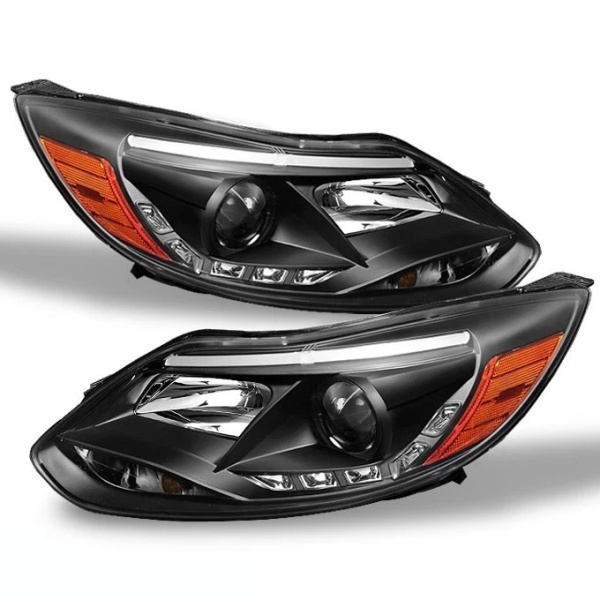 Ford Focus 3 (12-13) фары передние черные линзовые, ДХО подсветкой