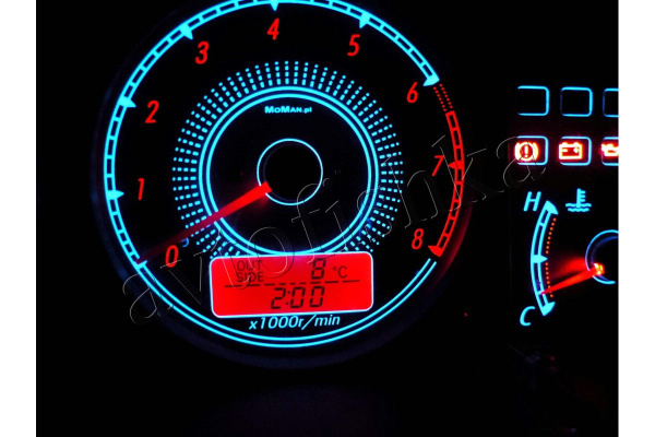 Toyota Corolla E11 светодиодные шкалы (циферблаты) на панель приборов - дизайн 2