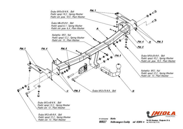 Volkswagen Caddy (04–09) Фаркоп (тягово-сцепное устройство) (без электрики)