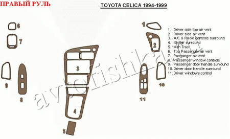 Toyota Celica (94-96) декоративные накладки под дерево или карбон (отделка салона),  2 двери , правый руль