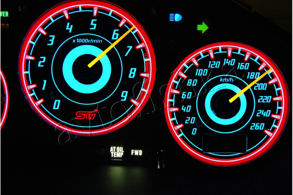 Subaru Impreza 2000-2007 светодиодные шкалы (циферблаты) на панель приборов - дизайн 2