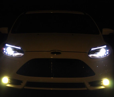 Ford Focus 3 (12-13) фары передние черные линзовые, ДХО подсветкой