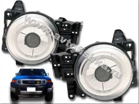 Toyota FJ Cruiser (07-) фары передние линзовые, со светящимися ободками, хромированные, комплект 2 шт.