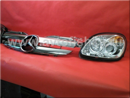 Mercedes SLK R170 (98-04) решетка радиатора 2 ламели, дизайн AMG, хромированная